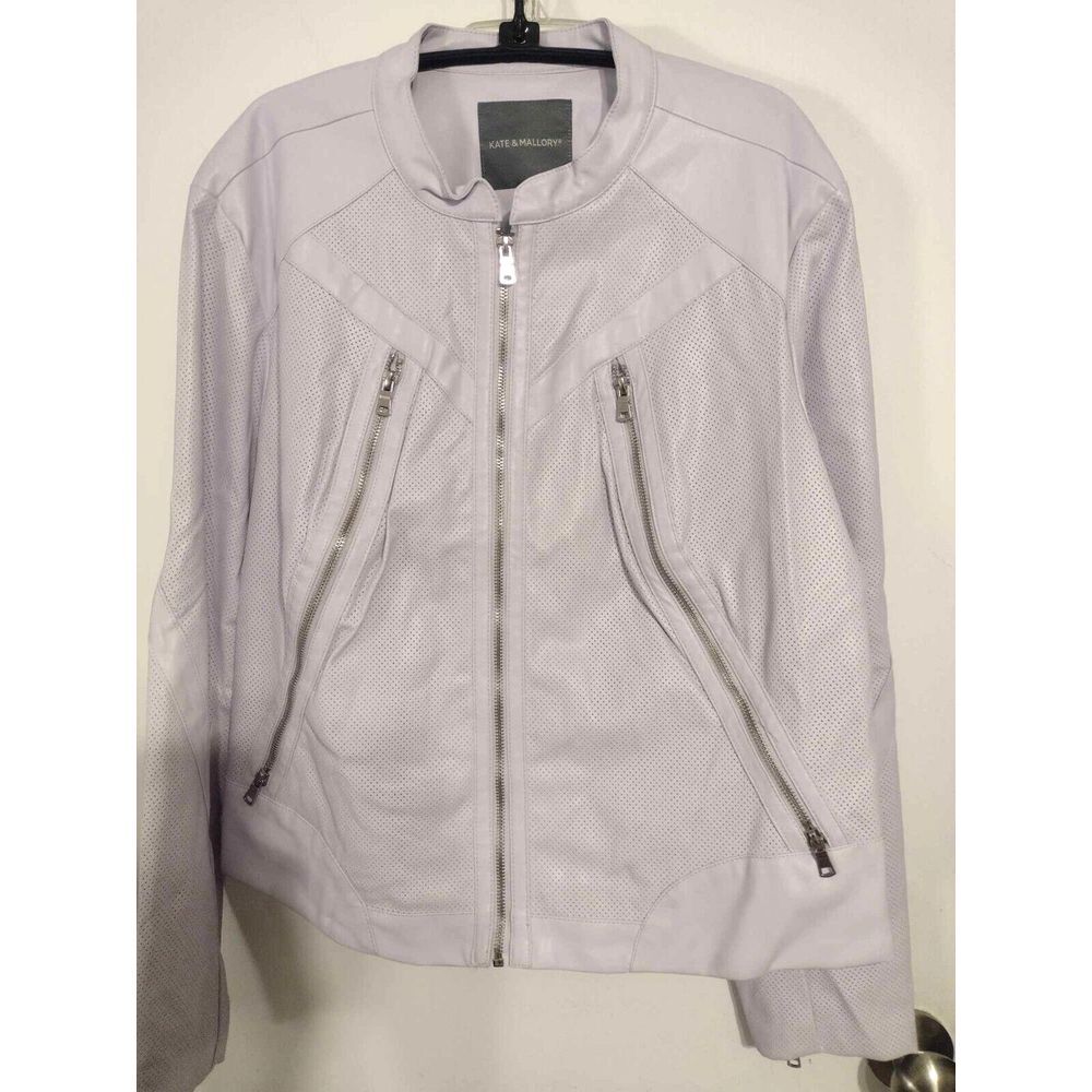 Kate And Mallory Faux Leather Jacket Womens 1X Lavender Zippered Pockets Soft